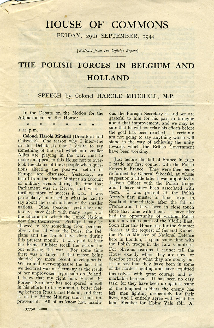 Discours du colonel Harold Mitchell - 29 septembre 1944 (1/3)