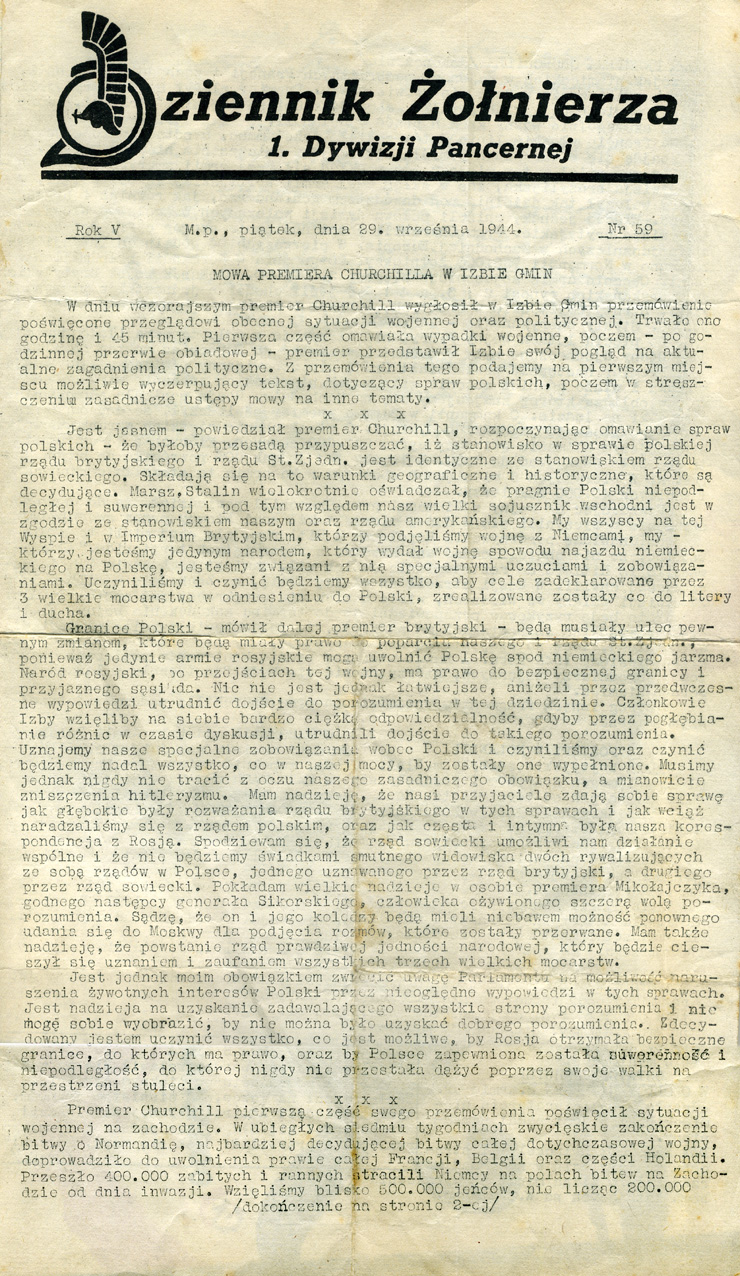 Journal de la 1re Division Blindée- recto - 29/09/1944