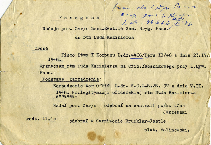 Ordre d'affectation 23 avril 1946