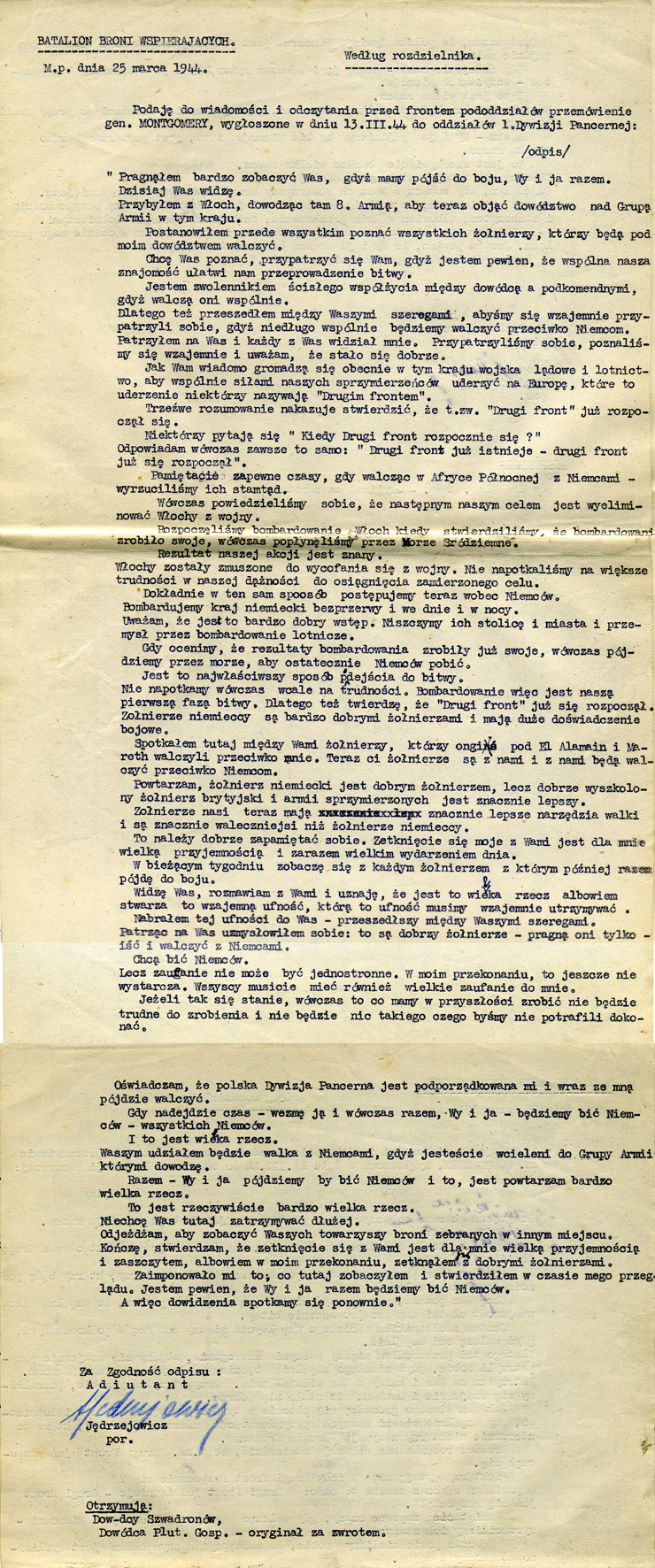 Discours du général Montgomery - 13/03/1944