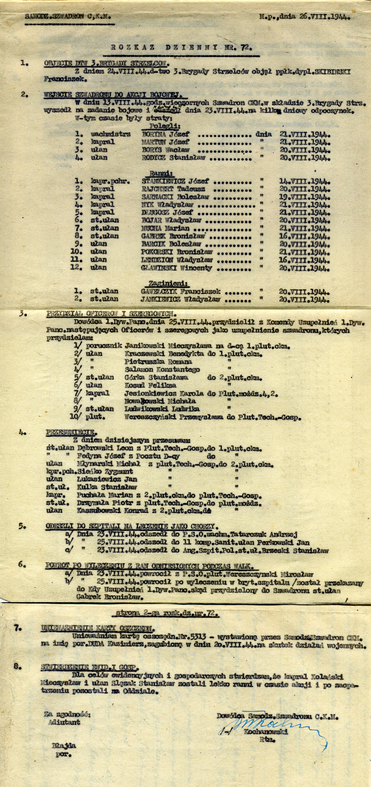 Ordre du jour C.K.M. 26 août 1944